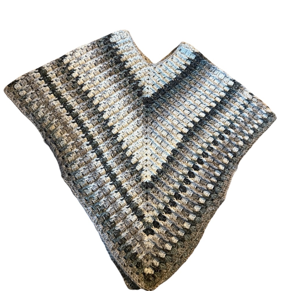 Handmade Cozy Crochet Poncho in Neutral Tones - Picture 1 of 5